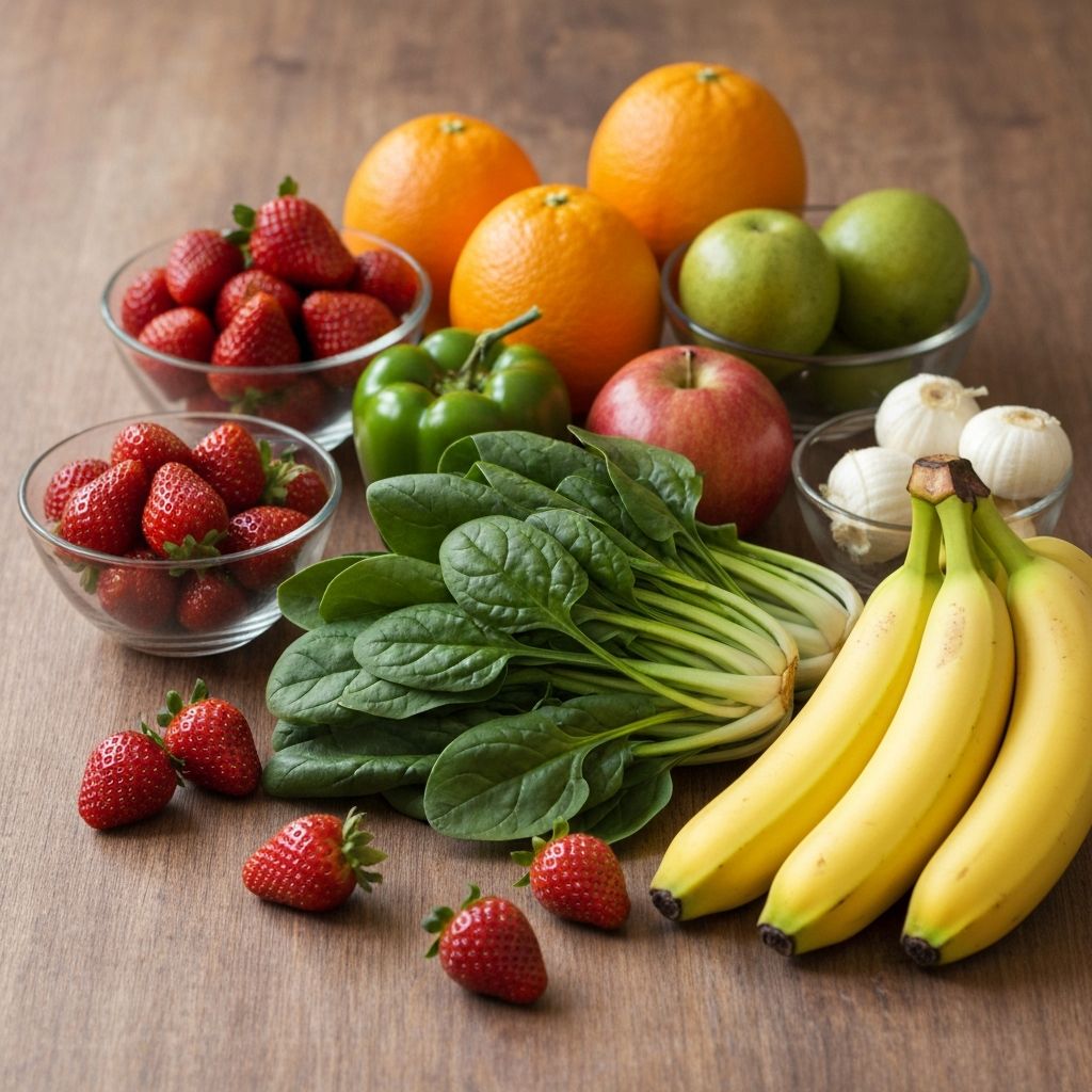 Healthy nutrition guide with colorful fruits and vegetables